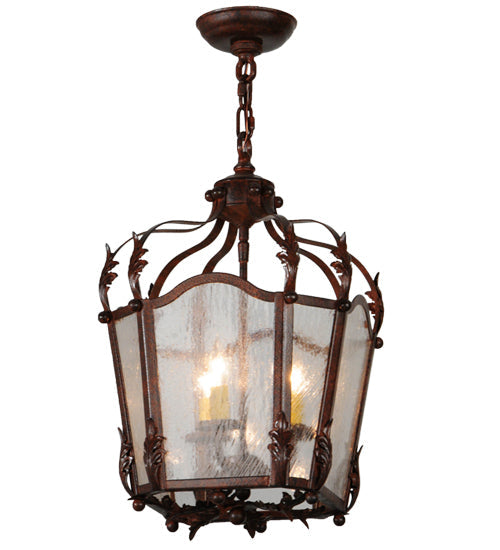 Meyda Lighting Citadel 12" 3-Light Rusty Nail Pendant Light With Clear Seeded Shade Glass