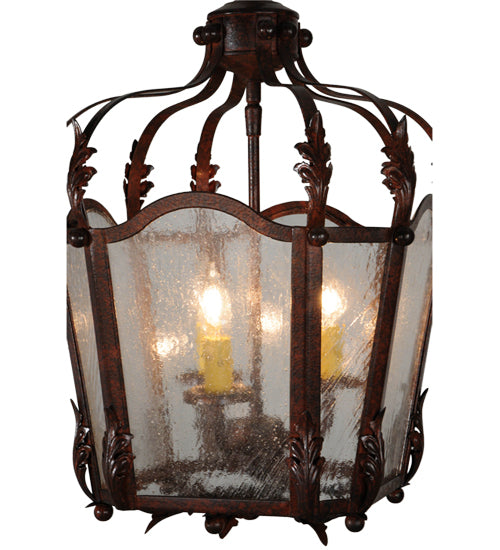 Meyda Lighting Citadel 12" 3-Light Rusty Nail Pendant Light With Clear Seeded Shade Glass