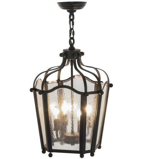 Meyda Lighting Citadel 17" 4-Light Textured Black Pendant Light With Clear Seeded Shade Glass