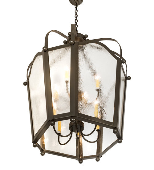 Meyda Lighting Citadel 191316 33" 10-Light Timeless Bronze Pendant Light With Clear Seeded Shade Glass