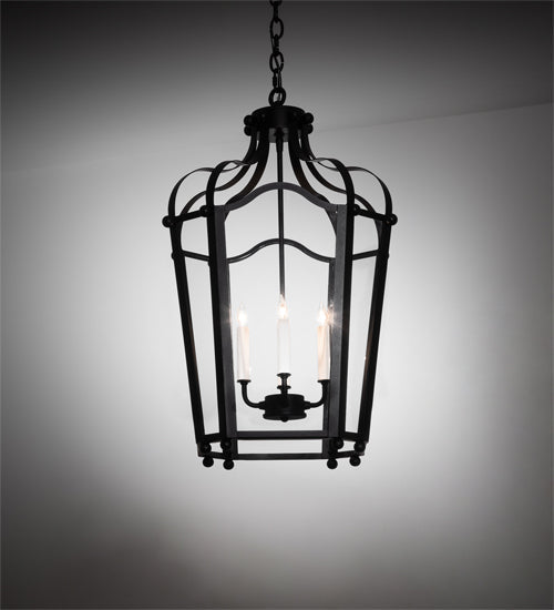 Meyda Lighting Citadel 20" 4-Light Textured Black Pendant Light With Clear Shade Glass
