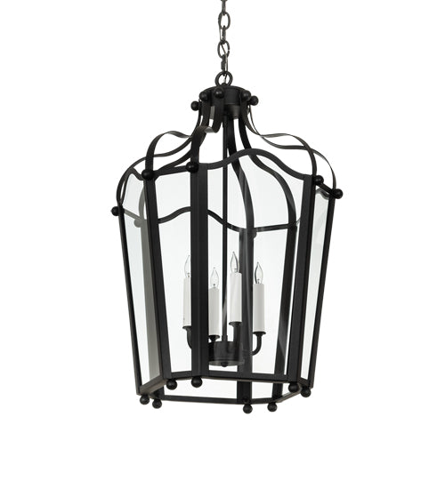 Meyda Lighting Citadel 20" 4-Light Textured Black Pendant Light With Clear Shade Glass