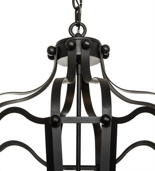 Meyda Lighting Citadel 20" 4-Light Textured Black Pendant Light With Clear Shade Glass