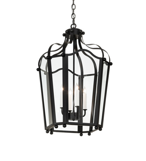 Meyda Lighting Citadel 20" 4-Light Textured Black Pendant Light With Clear Shade Glass