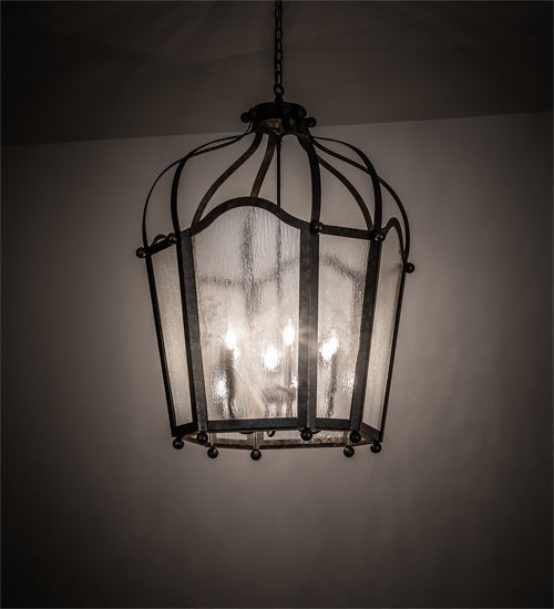 Meyda Lighting Citadel 211361 33" 6-Light Golden Bronze Pendant Light With Clear Seeded Shade Glass