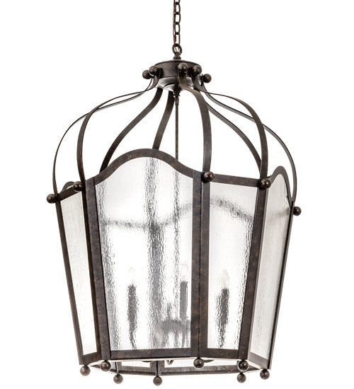 Meyda Lighting Citadel 211361 33" 6-Light Golden Bronze Pendant Light With Clear Seeded Shade Glass