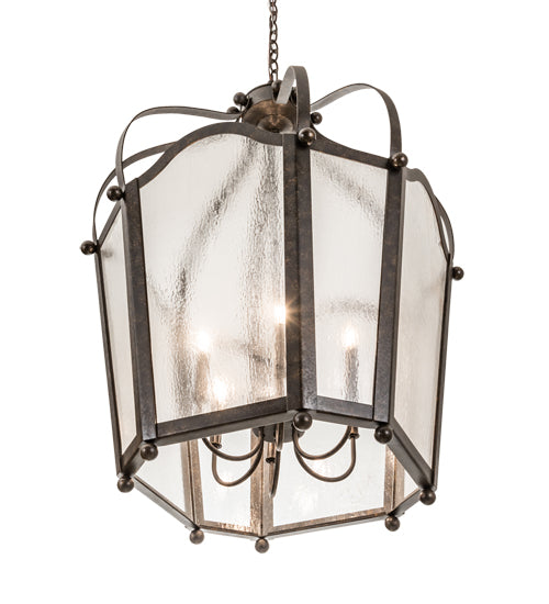 Meyda Lighting Citadel 211361 33" 6-Light Golden Bronze Pendant Light With Clear Seeded Shade Glass
