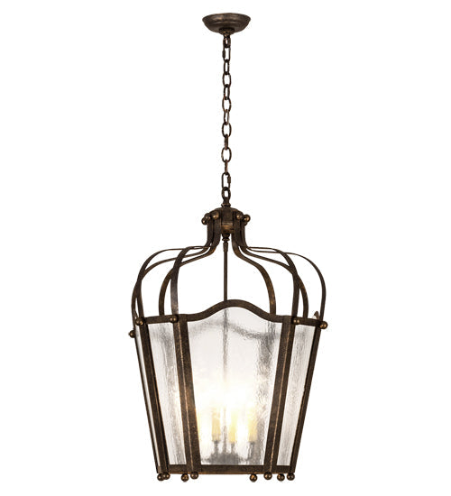 Meyda Lighting Citadel 22" 4-Light Golden Bronze Pendant Light With Clear Seeded Shade Glass