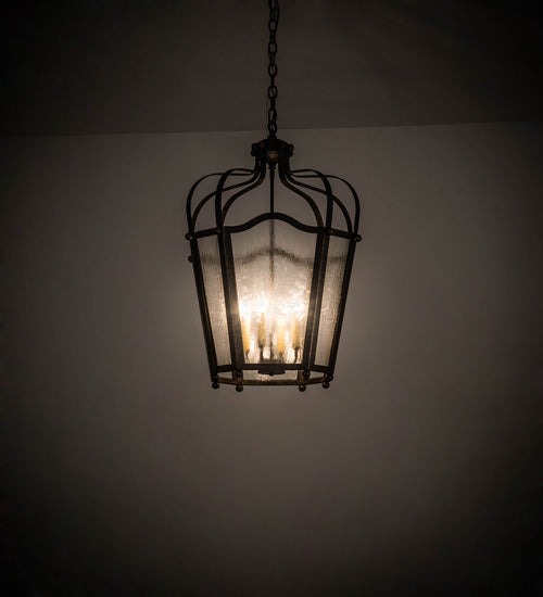Meyda Lighting Citadel 22" 4-Light Golden Bronze Pendant Light With Clear Seeded Shade Glass