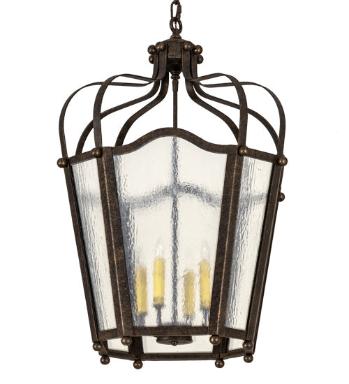 Meyda Lighting Citadel 22" 4-Light Golden Bronze Pendant Light With Clear Seeded Shade Glass