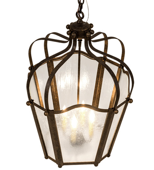 Meyda Lighting Citadel 22" 4-Light Golden Bronze Pendant Light With Clear Seeded Shade Glass