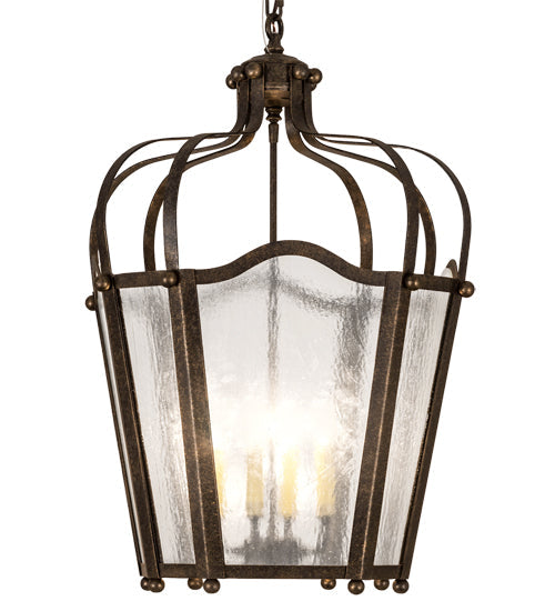 Meyda Lighting Citadel 22" 4-Light Golden Bronze Pendant Light With Clear Seeded Shade Glass