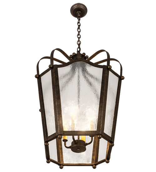 Meyda Lighting Citadel 22" 4-Light Golden Bronze Pendant Light With Clear Seeded Shade Glass