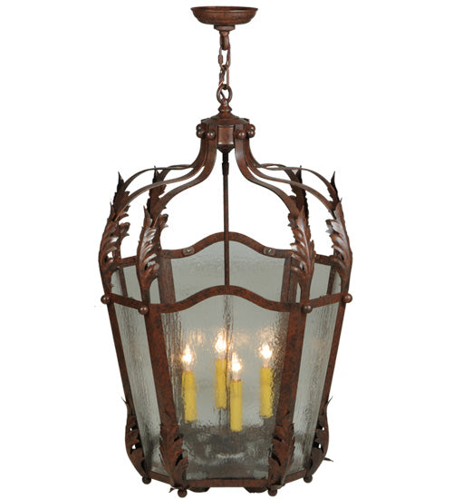 Meyda Lighting Citadel 22" 4-Light Rusty Nail Pendant Light With Clear Seeded Shade Glass