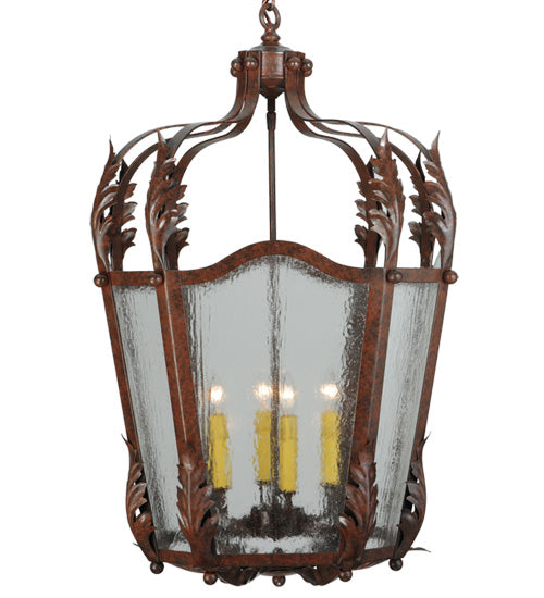 Meyda Lighting Citadel 22" 4-Light Rusty Nail Pendant Light With Clear Seeded Shade Glass