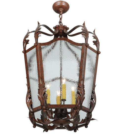 Meyda Lighting Citadel 22" 4-Light Rusty Nail Pendant Light With Clear Seeded Shade Glass