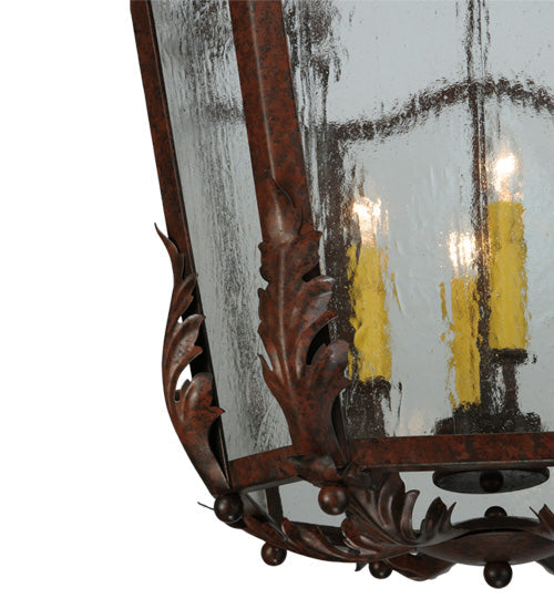 Meyda Lighting Citadel 22" 4-Light Rusty Nail Pendant Light With Clear Seeded Shade Glass