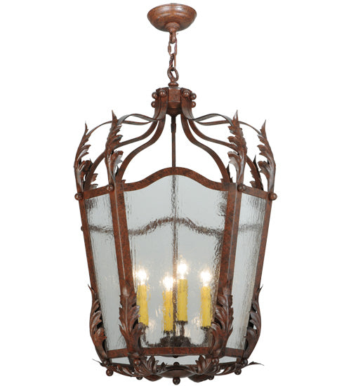 Meyda Lighting Citadel 22" 4-Light Rusty Nail Pendant Light With Clear Seeded Shade Glass