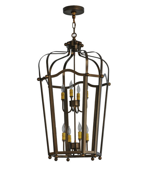 Meyda Lighting Citadel 22" 8-Light Antique Copper Pendant Light With Amber Faux Candlelight