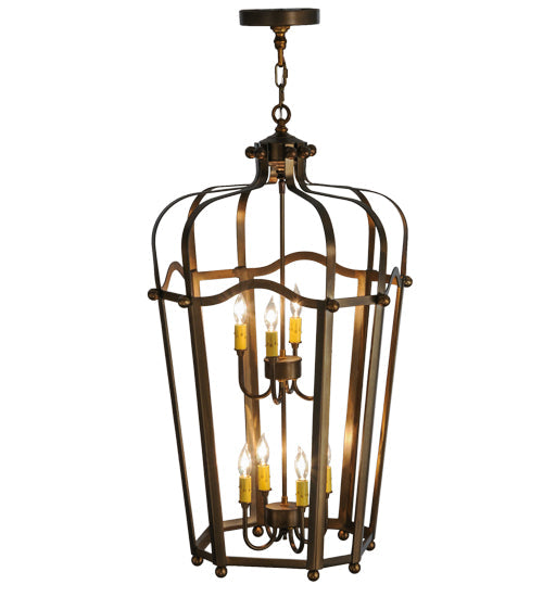 Meyda Lighting Citadel 22" 8-Light Antique Copper Pendant Light With Amber Faux Candlelight