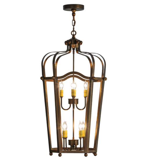 Meyda Lighting Citadel 22" 8-Light Antique Copper Pendant Light With Amber Faux Candlelight