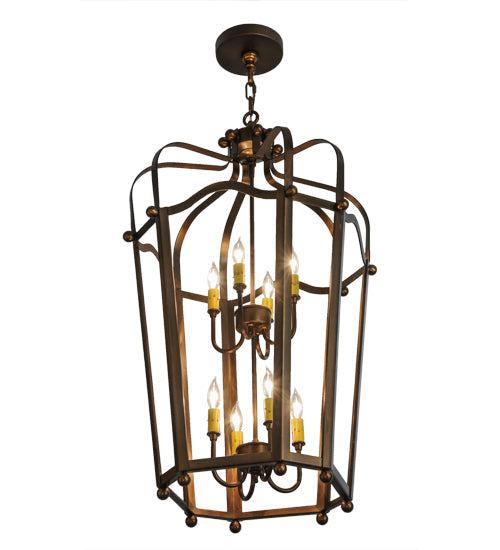 Meyda Lighting Citadel 22" 8-Light Antique Copper Pendant Light With Amber Faux Candlelight