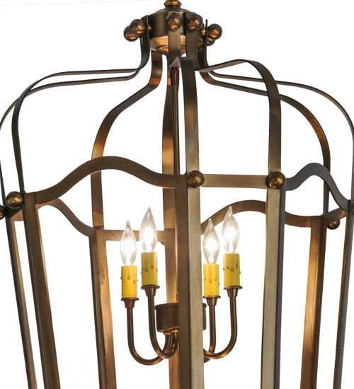 Meyda Lighting Citadel 22" 8-Light Antique Copper Pendant Light With Amber Faux Candlelight