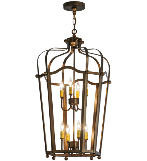 Meyda Lighting Citadel 22" 8-Light Antique Copper Pendant Light With Amber Faux Candlelight