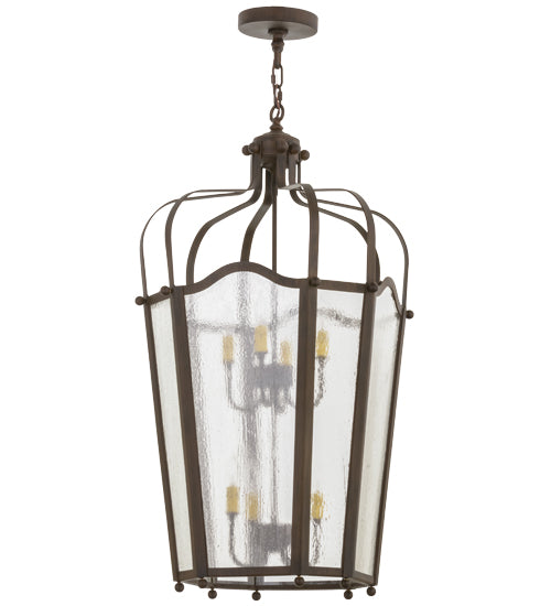 Meyda Lighting Citadel 22" 8-Light Classic Rust Pendant Light With Clear Seeded Shade Glass