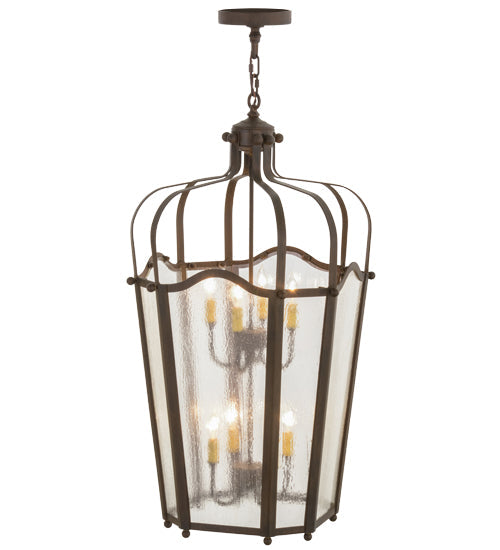 Meyda Lighting Citadel 22" 8-Light Classic Rust Pendant Light With Clear Seeded Shade Glass