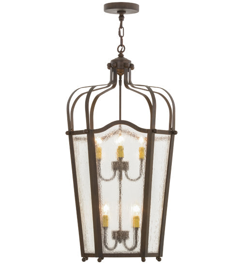 Meyda Lighting Citadel 22" 8-Light Classic Rust Pendant Light With Clear Seeded Shade Glass
