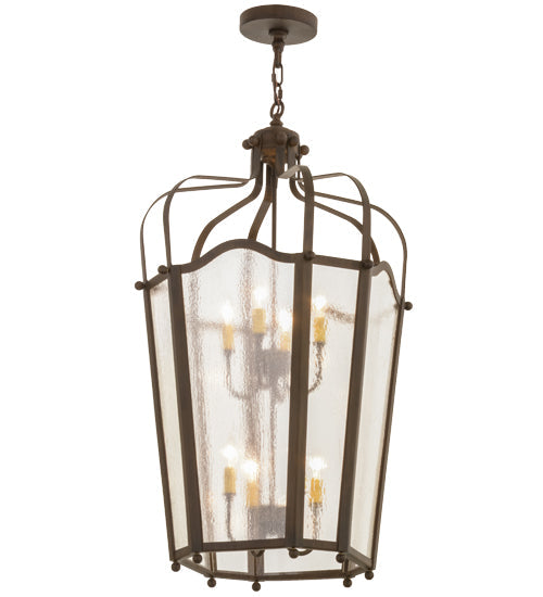 Meyda Lighting Citadel 22" 8-Light Classic Rust Pendant Light With Clear Seeded Shade Glass