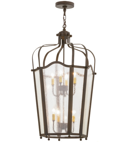 Meyda Lighting Citadel 22" 8-Light Classic Rust Pendant Light With Clear Seeded Shade Glass