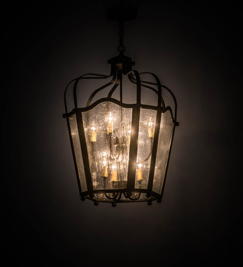 Meyda Lighting Citadel 22" 8-Light Textured Black Pendant Light With Clear Seeded Shade Glass