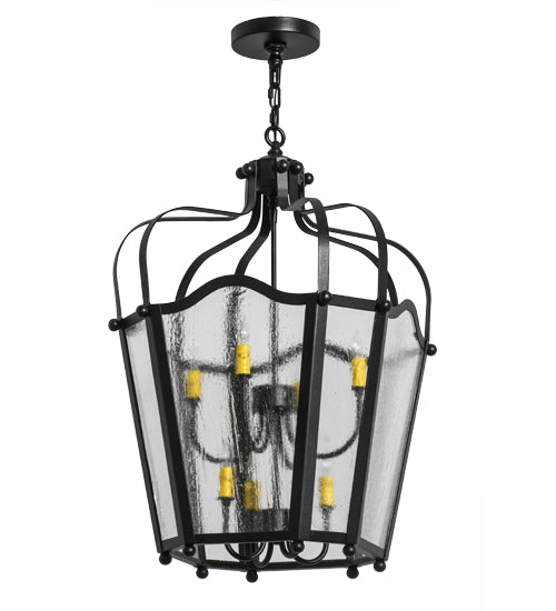 Meyda Lighting Citadel 22" 8-Light Textured Black Pendant Light With Clear Seeded Shade Glass