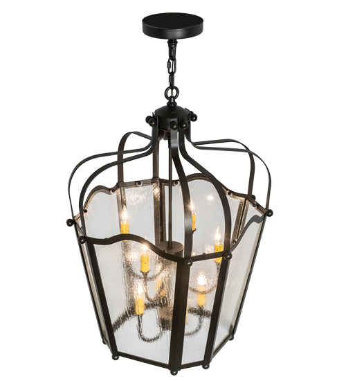 Meyda Lighting Citadel 22" 8-Light Textured Black Pendant Light With Clear Seeded Shade Glass