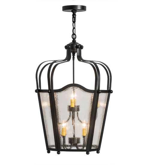 Meyda Lighting Citadel 22" 8-Light Textured Black Pendant Light With Clear Seeded Shade Glass
