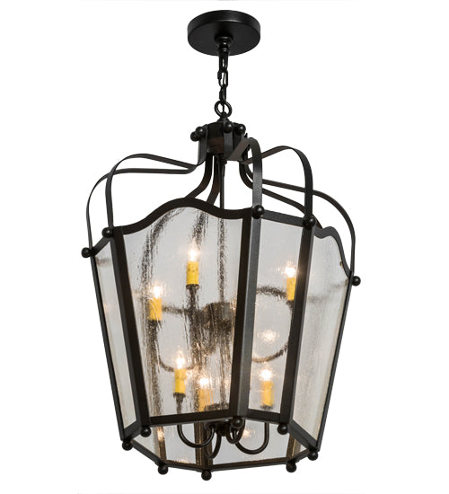 Meyda Lighting Citadel 22" 8-Light Textured Black Pendant Light With Clear Seeded Shade Glass