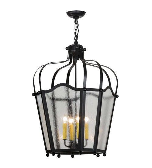 Meyda Lighting Citadel 23" 4-Light Flat Black Pendant Light With Rainstone Idalight Shade Glass