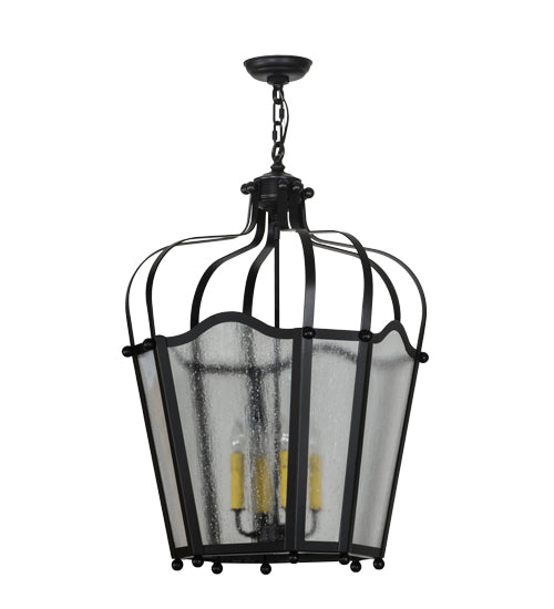 Meyda Lighting Citadel 23" 4-Light Flat Black Pendant Light With Rainstone Idalight Shade Glass
