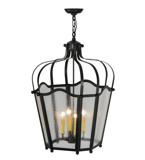 Meyda Lighting Citadel 23" 4-Light Flat Black Pendant Light With Rainstone Idalight Shade Glass