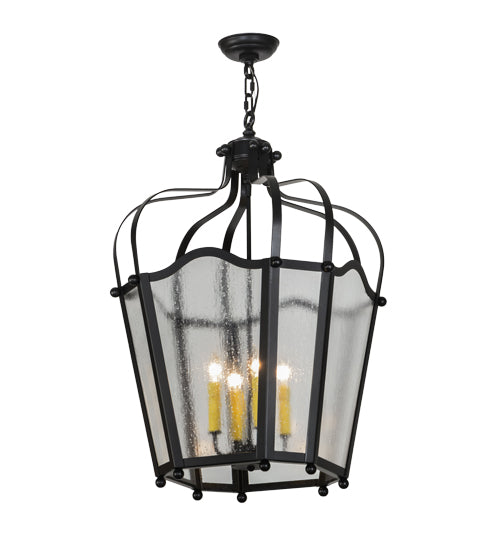 Meyda Lighting Citadel 23" 4-Light Flat Black Pendant Light With Rainstone Idalight Shade Glass