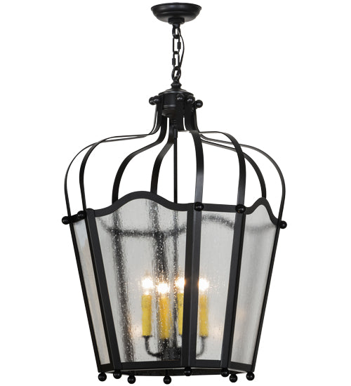 Meyda Lighting Citadel 23" 4-Light Flat Black Pendant Light With Rainstone Idalight Shade Glass