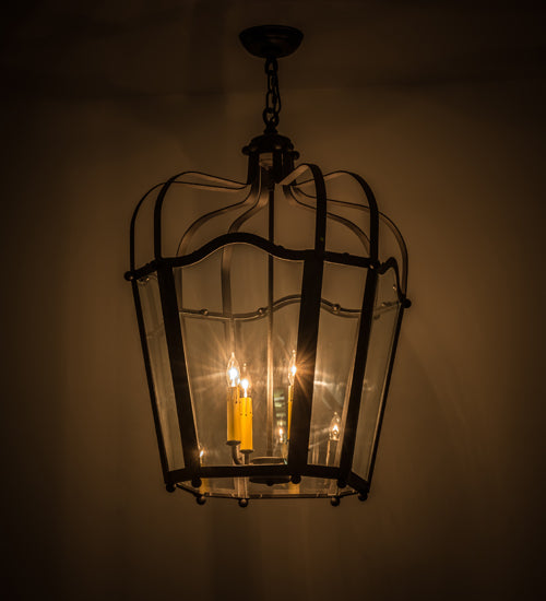 Meyda Lighting Citadel 23" 4-Light Old Iron Pendant Light With Clear Shade Glass