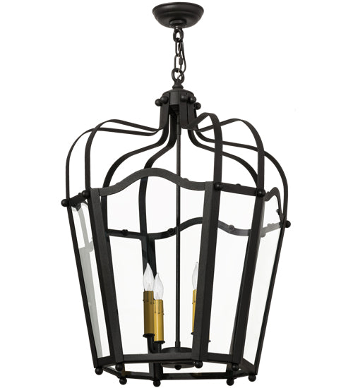 Meyda Lighting Citadel 23" 4-Light Old Iron Pendant Light With Clear Shade Glass