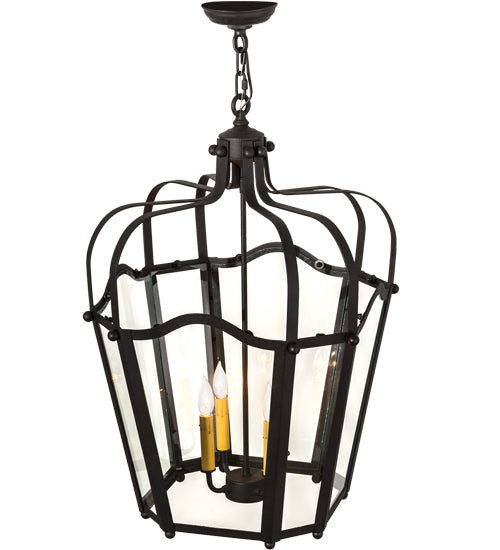 Meyda Lighting Citadel 23" 4-Light Old Iron Pendant Light With Clear Shade Glass