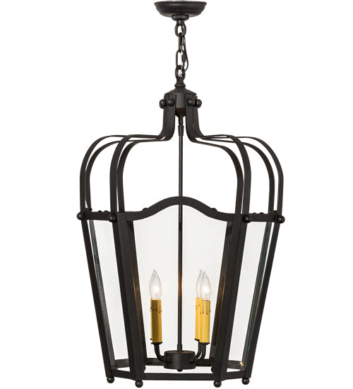 Meyda Lighting Citadel 23" 4-Light Old Iron Pendant Light With Clear Shade Glass