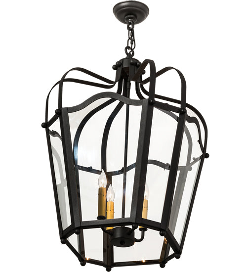 Meyda Lighting Citadel 23" 4-Light Old Iron Pendant Light With Clear Shade Glass