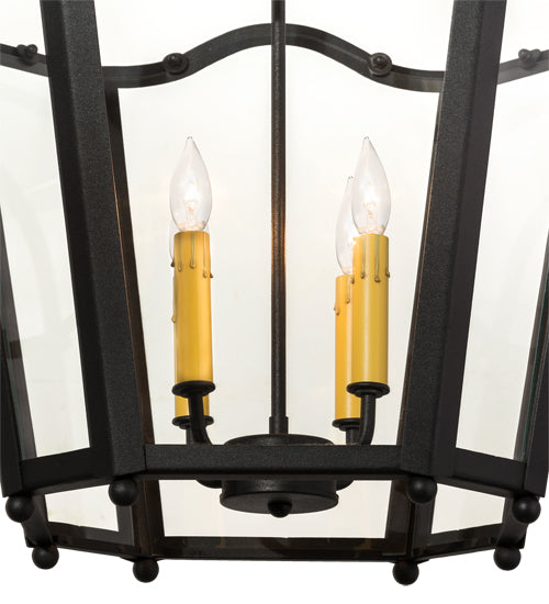 Meyda Lighting Citadel 23" 4-Light Old Iron Pendant Light With Clear Shade Glass