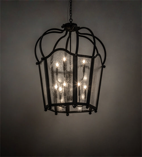 Meyda Lighting Citadel 230264 33" 10-Light Textured Black Pendant Light With Clear Seeded Shade Glass